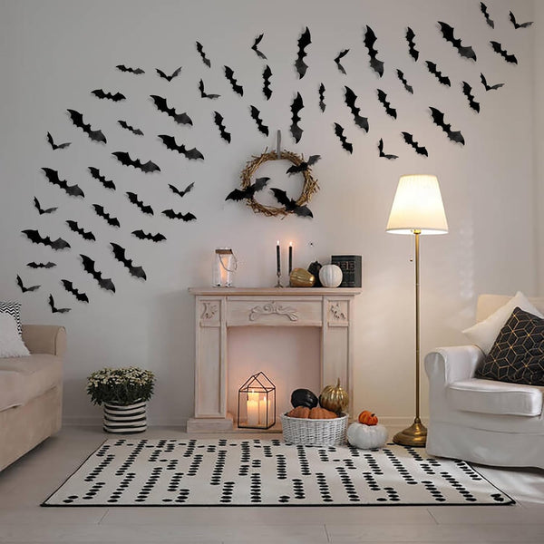 Bats Wall Decor, 120Pcs 3D Bat Halloween Decorations